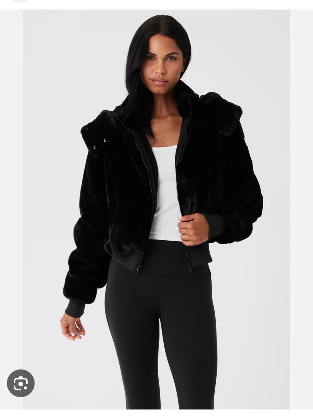 ALO Yoga Black Faux Fur Bomber Jacket